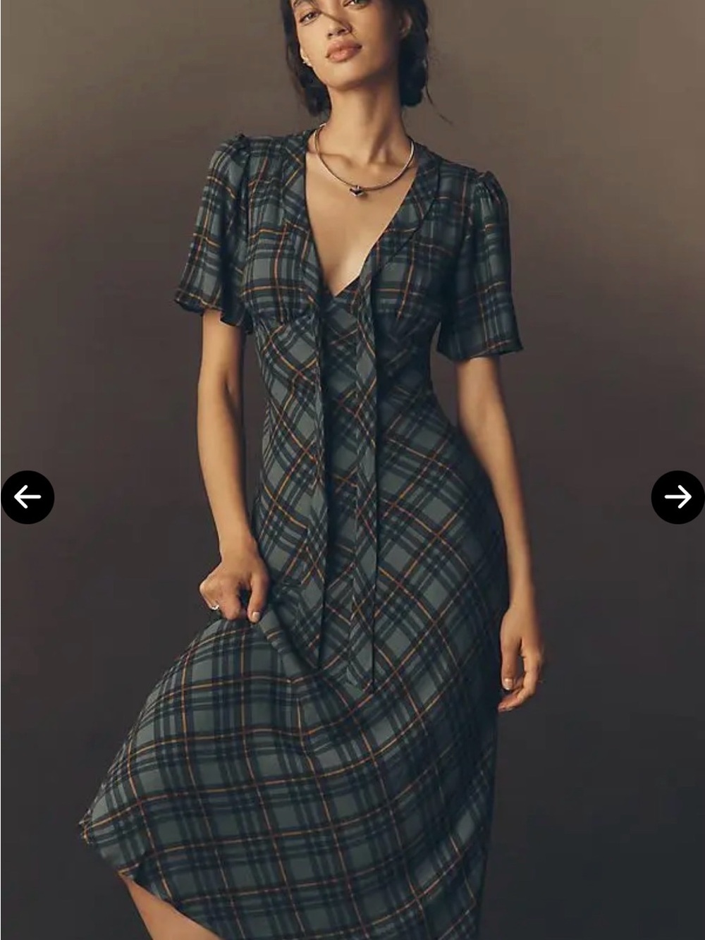 Reformation Teal Plaid Midi Dress with Front Tie